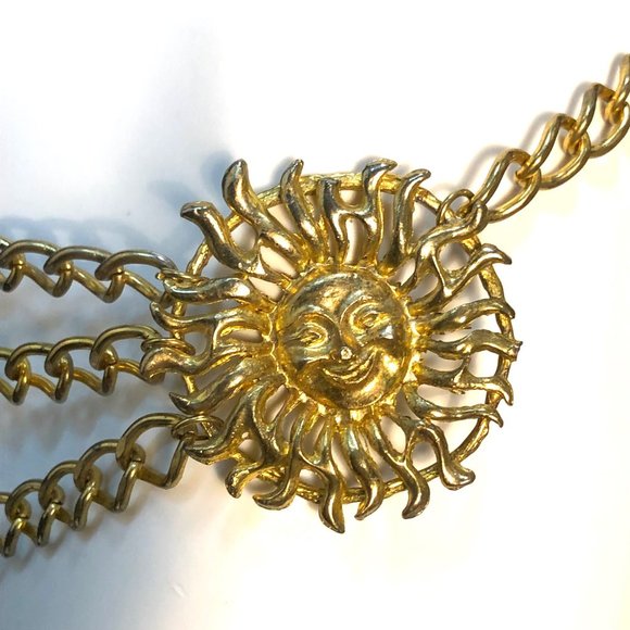 Vtg Gold Tone Festooned Chain Sun Belt - Picture 4 of 9